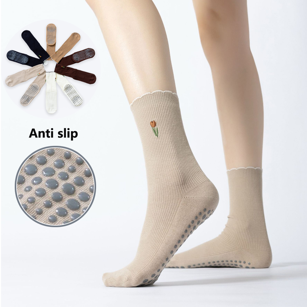 Pilates Yoga Combined - Calcetines bordados de flores para Yoga